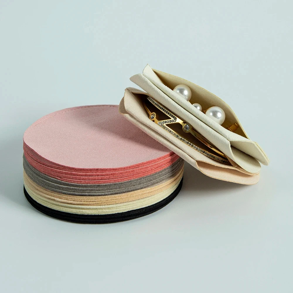 Round Ring Earrings Jewelry Bag Microfiber Velvet Flannel Cotton Round Pouch Custom Logo