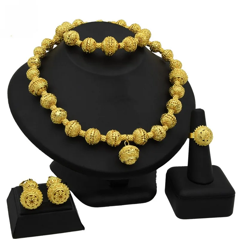 Special Low Price 24K Dubai Gold Plated Jewelry Set Classic Style Brass Wedding  Gift
