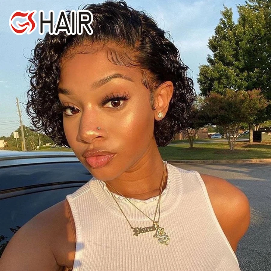 Free Shipping 100% Remy Raw Indian Hair Short Pixie Curly Human Hair Wig Bob Wigs 8 Inch Full Machine Made Pixie Wig