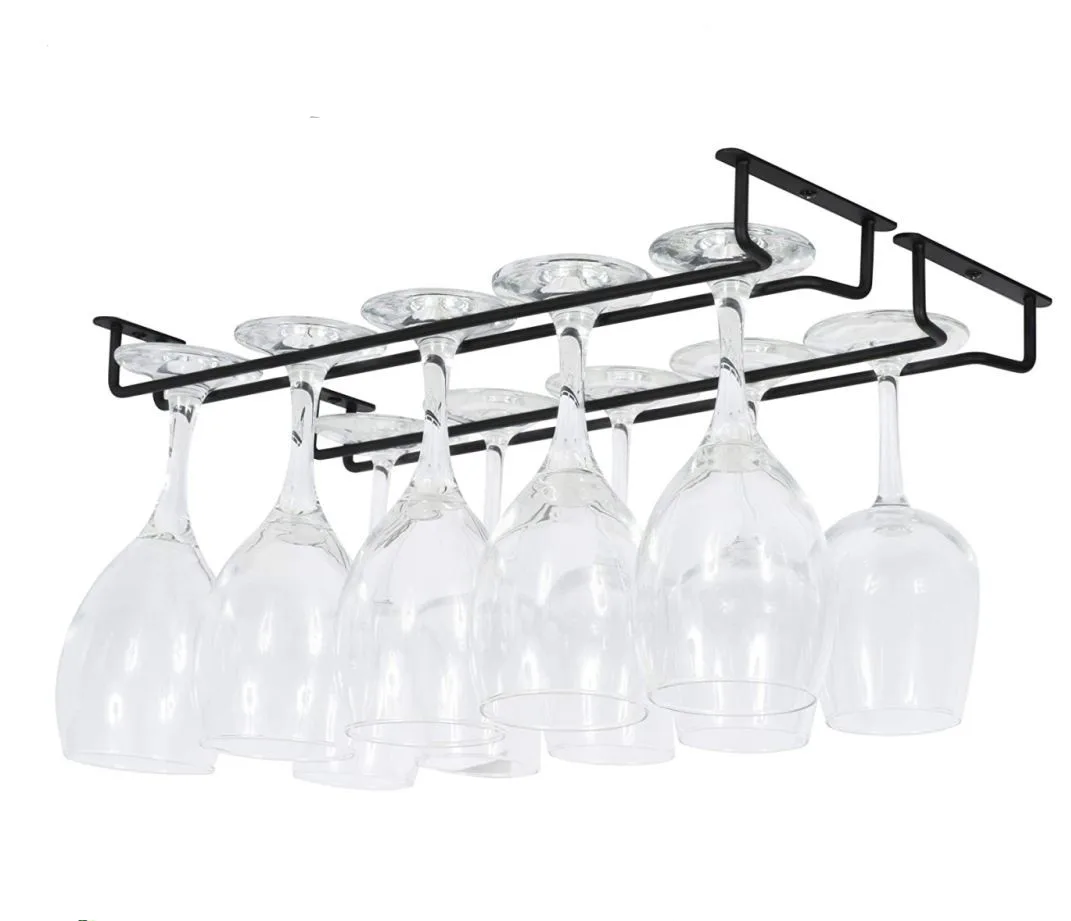 wholesale custom Under Cabinet Kitchen Bar Storage Black Iron Wine Glass Hanger Rack