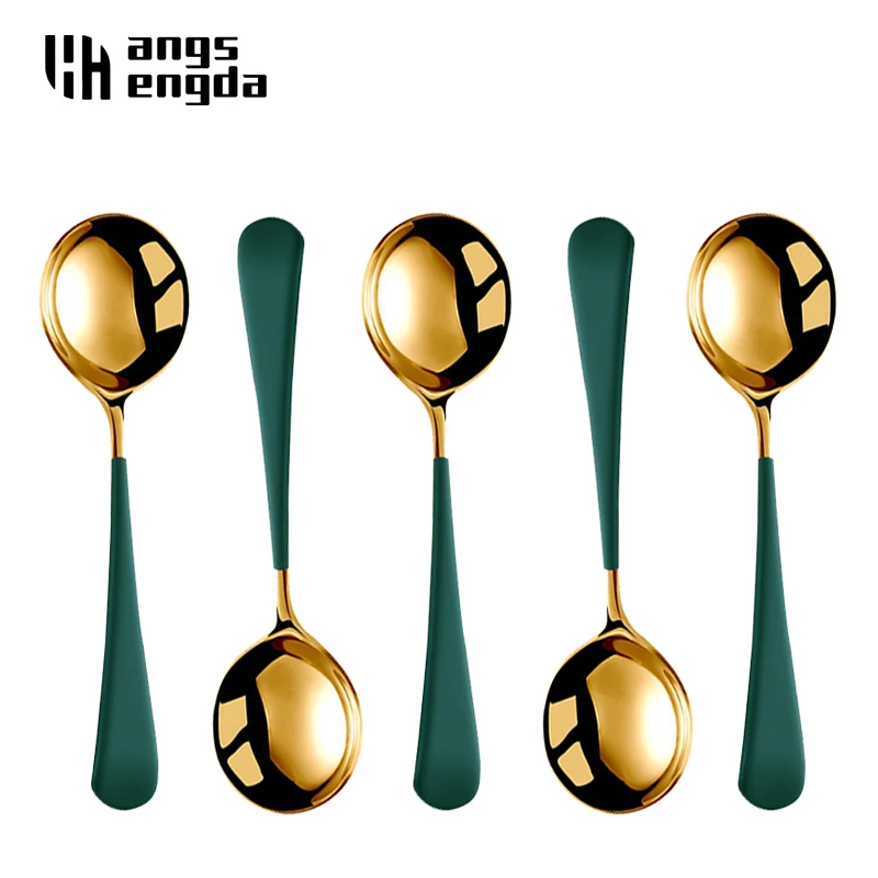 amazon 2021 new Popular Colorful 304 stainless steel high quality Spoon round dessert multifunctional small soup spoon