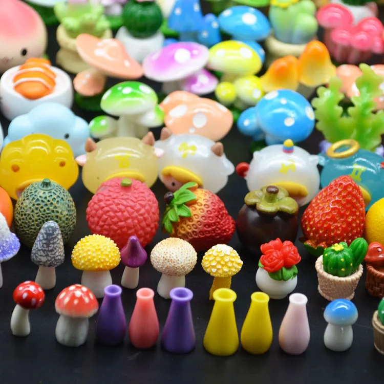 kids play set resin terrariums figures kit for girl home fairy garden miniature mushroom Succulent plants cactus 3D collectible