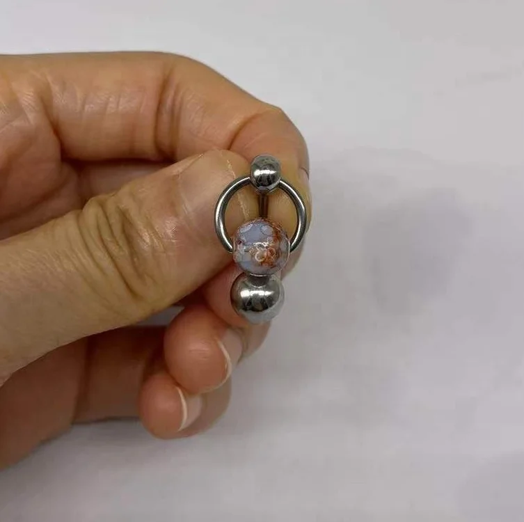 Gaby 316L stainless steel Genitals Body Piercing Jewelry natural stone Ball Door Knocker VCH Piercing Barbell