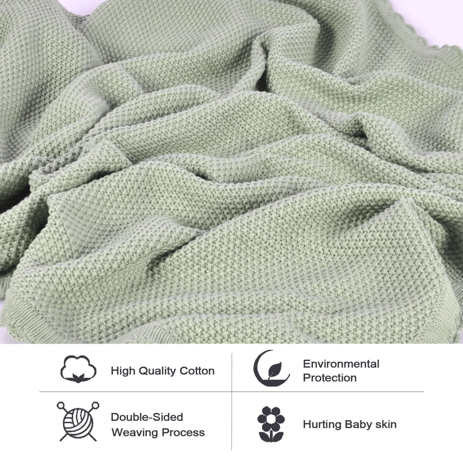 Pinuotu Baby Knitted Blanket Soft Ruffled Newborn Cotton Bedding Solid Color Travel Swaddle Frill Baby Knit Blankets