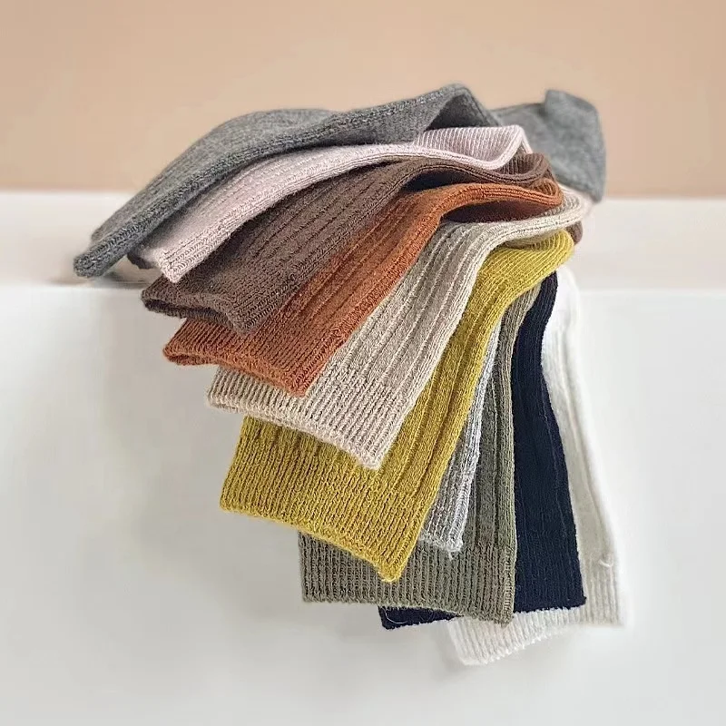 wholesale Children solid color socks kid parent baby girls boys medium tube high quality cotton adult socks