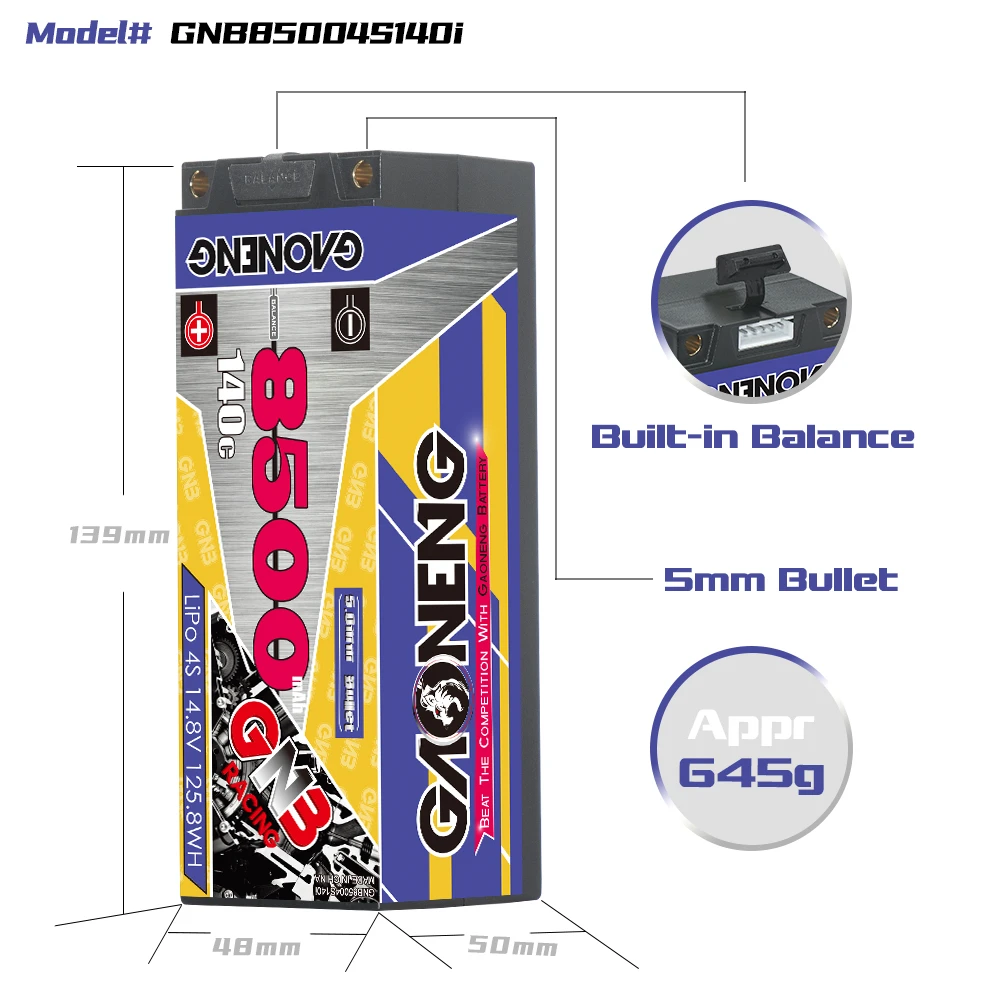 GNB GAONENG 8500 мА/ч 4S 4S2P 14 8 V 140C 5 мм Жесткий Чехол встроенный баланс с силикатной гелевой батареи 1:8 1/8 Радиоуправляемый гоночный автомобиль Лодка Грузовик Truggy