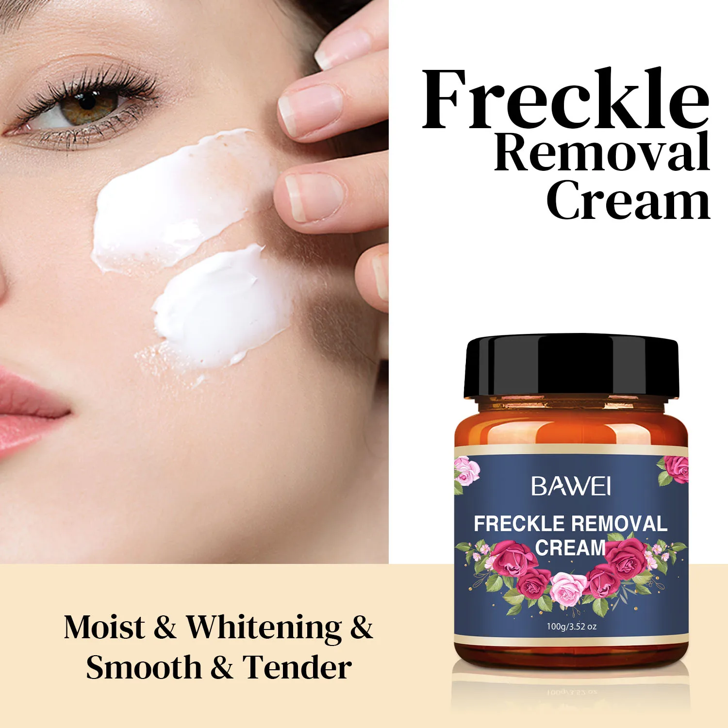 BAWEI Natural Skin Lightening Cream Rose Moisturizing Whitening Dark Spots Freckle Cream For Face and Body