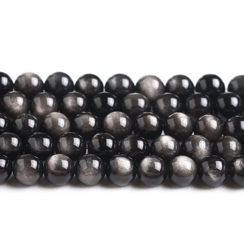 Natural Mexico Silver Sheen Obsidian Stone Loose Gemstone Beads DIY Accessories for Jewelry Bracelet Necklace Making