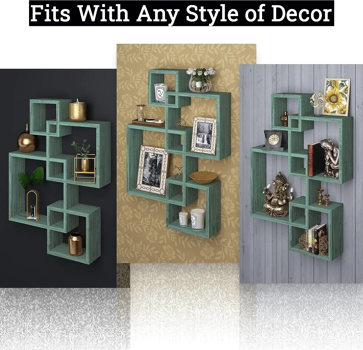 4 Cube Intersecting Shelves Easy Assemble Floating Wall Mount Shelves for Bedrooms and Living Rooms Rustic Wood Shelf