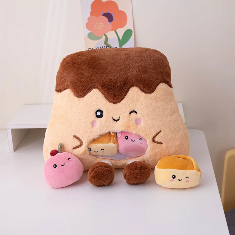 Food Plush Pink cute Pudding Pillow Plush Toy With Mini Cherry Cheese Cake ball Inside Sweets Snack pillow bag Stuffed Toys