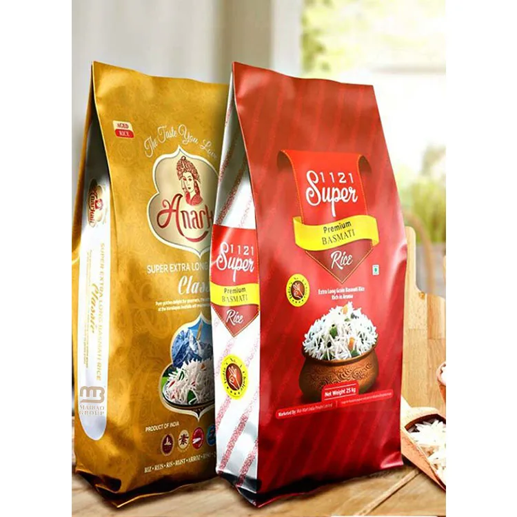 Custom Printed Eco Friendly Biodegradable PLA PBAT Bopp 1kg 5kg Thai Basmati Empty Laminated Packaging Plastic Rice Bag For Sale