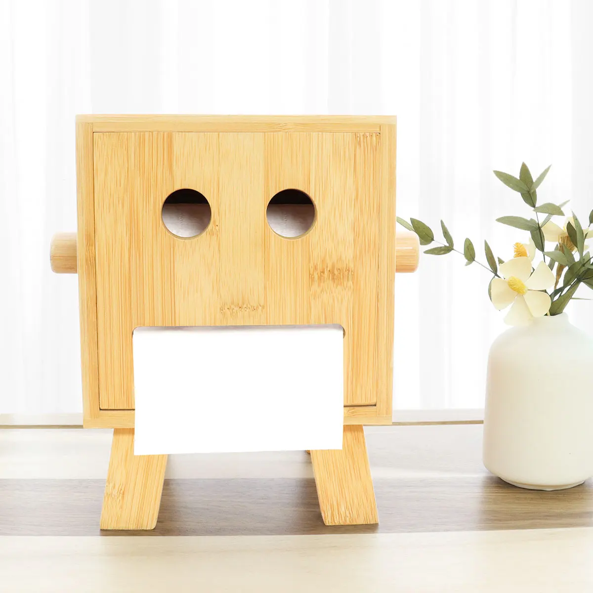 Luxury bamboo napkin holder tissue box container robot shaped customized for restaurant
