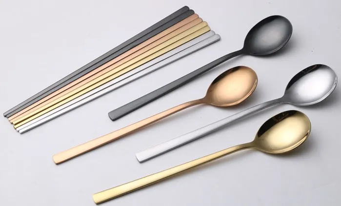 Wholesale Stainless Steel Spoon Titanium,Chopstick Flatware Dinnerware Korean Style Cutlery Set