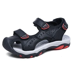 2021 летние пляжные сандалии из натуральной кожи; Детские сандалии с закрытым носком для малышей; Детская модная дизайнерская обувь для мальчиков и девочек