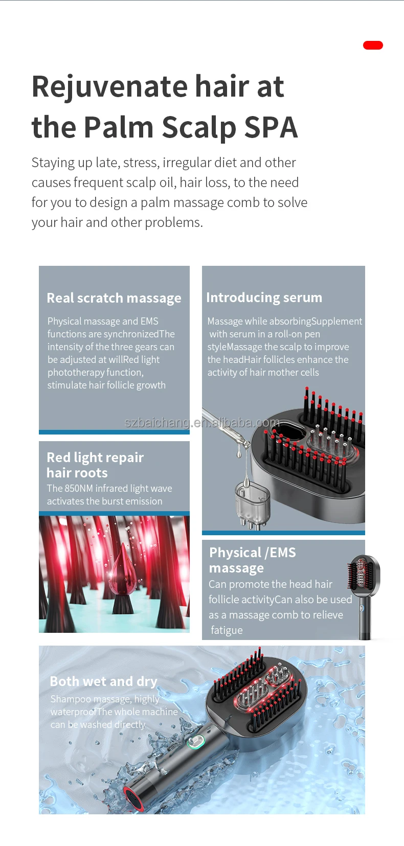 EMS Electric Massage Comb red light Laser Hair Scalp massager red light Scalp massager brush for hair growth