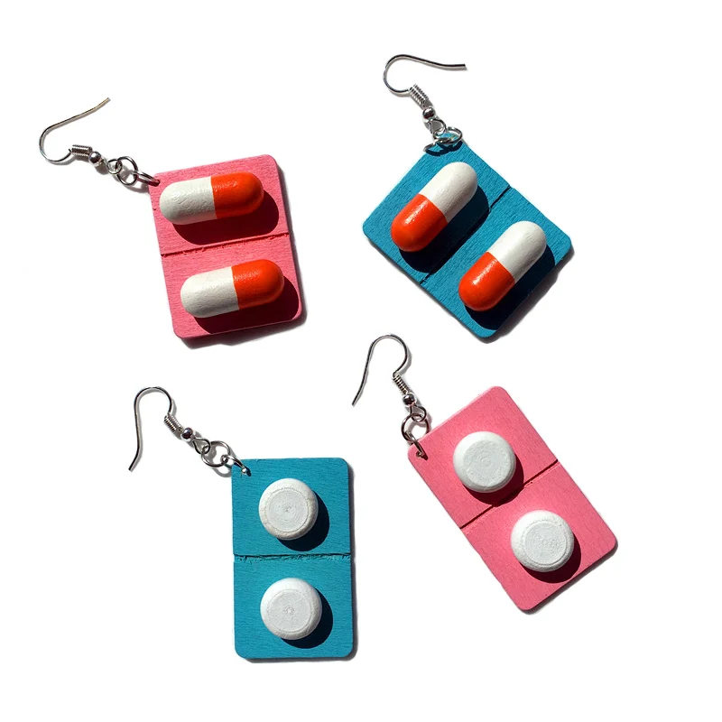 
New Arrival Creative Building Wooden Capsule Lovely Pills Medicine Beads Crafts For Dangle Earrings Necklace Jewelry Making DIY 