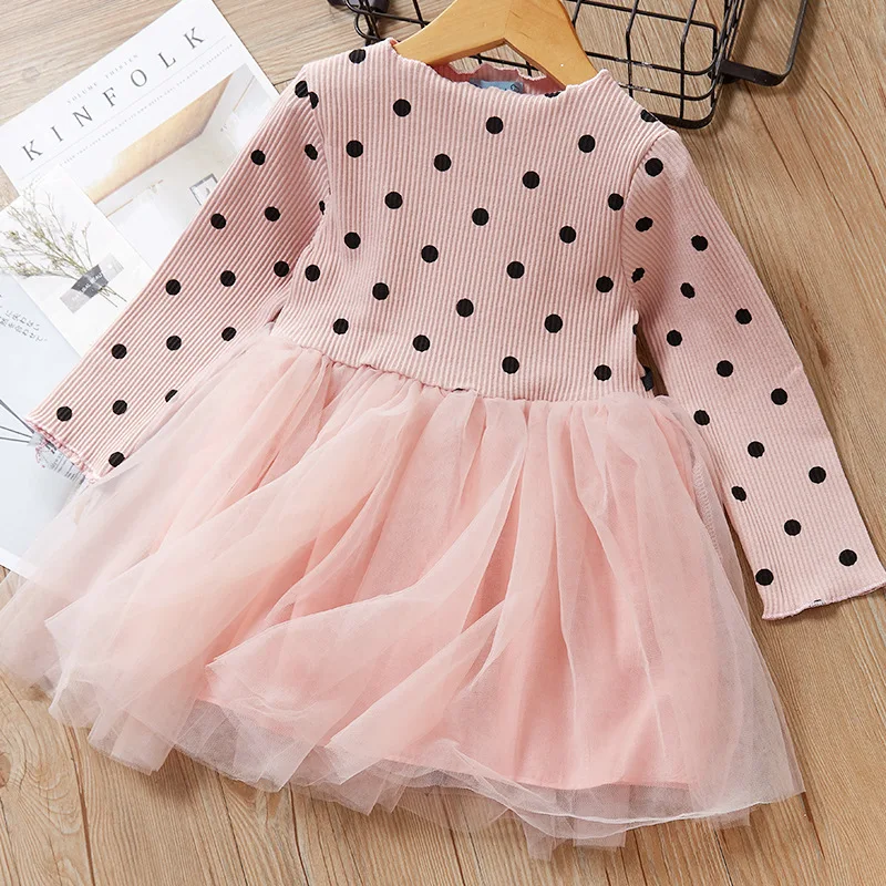 Hot Sale Spring Autumn Girl Dresses Korea Style Polka Dot Gauze Long Sleeve Princess Dress Children Clothing 2-6T 10%