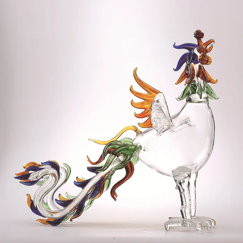 500ml/1000ml Animal glass bottle zodiac rooster decanter thick hollow high borosilicate glass decanter chicken
