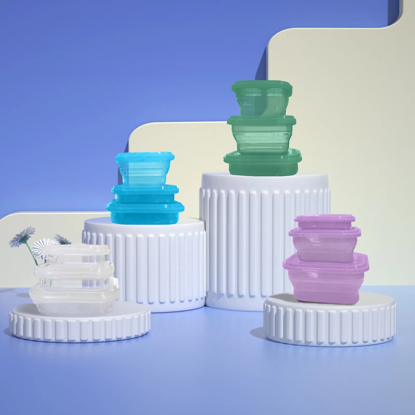 400ml 900ml Multipurpose Microwave safe LFGB Silicone Lunch Container Food Collapsible bowls Containers