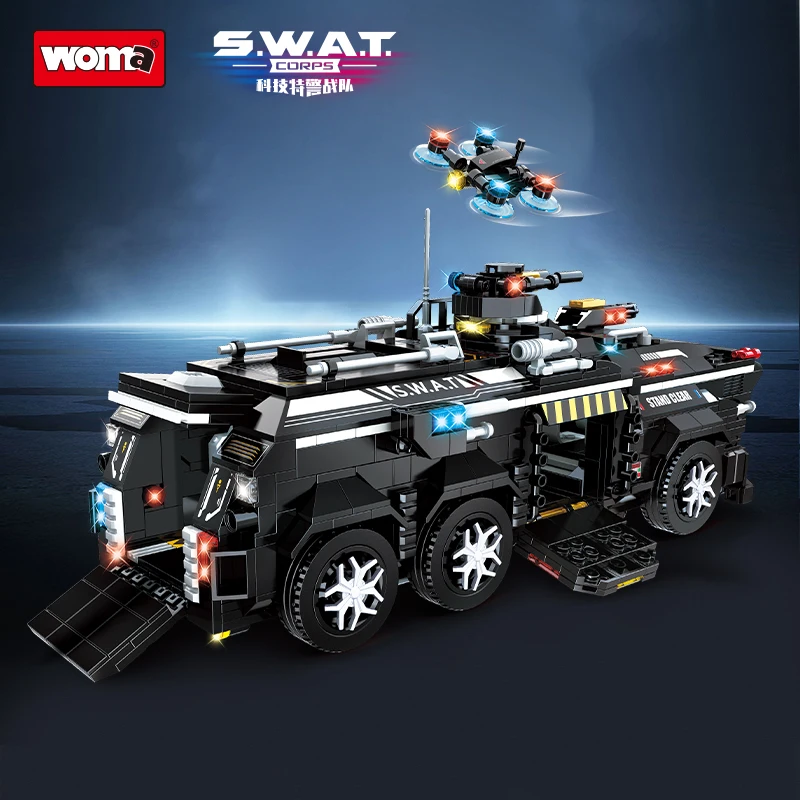 Retail Sale Student Child Intellectual Educational Kid SWAT Carrier Loader Car Building Blocks Brick Set Juguetes