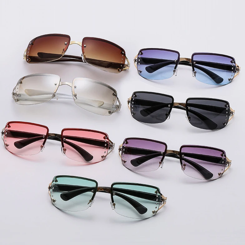 LEK steampunk uv400 vintage brand design hip hop Rimless Diamond Luxury Punk Shades Ins Fashion Sexy Y2K Sunglasses for Women