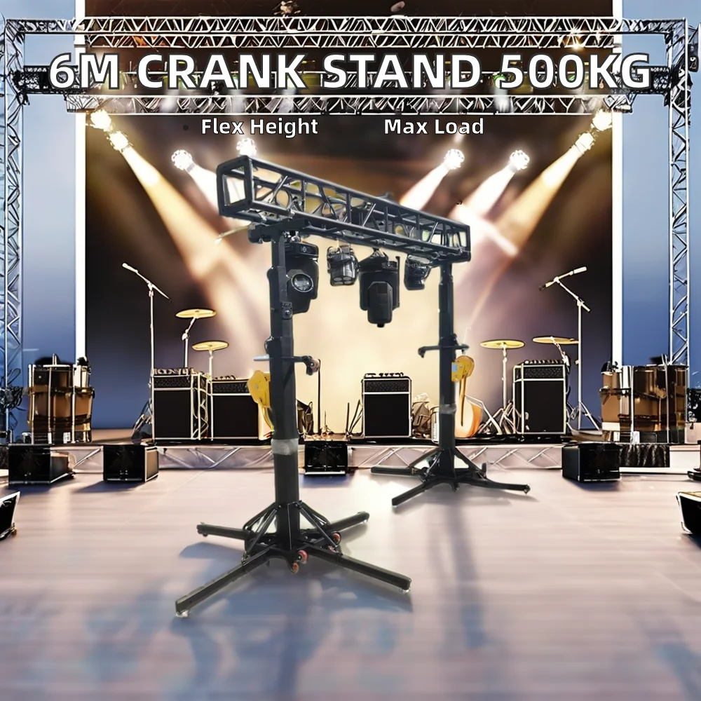 6m Heavy Duty Crank Rack Lift Tower, 250kg Load/Set, Height Adjustable, for Hanging LED Speakers and Lighting