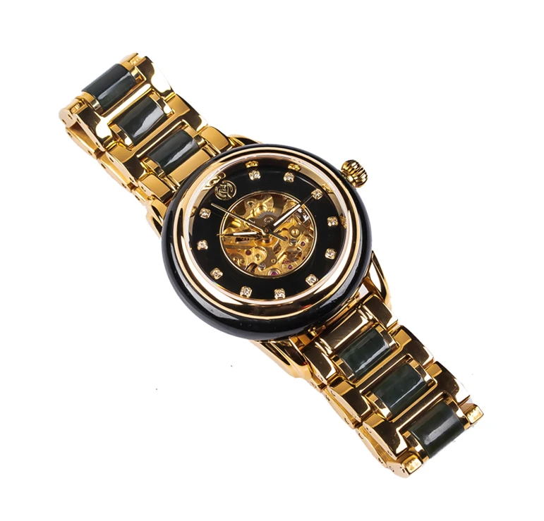 Collected Value Luxury Fashion Black Jade Watch Black Jade Stone Stainless Steel Mechanical Wrist Watches for Men