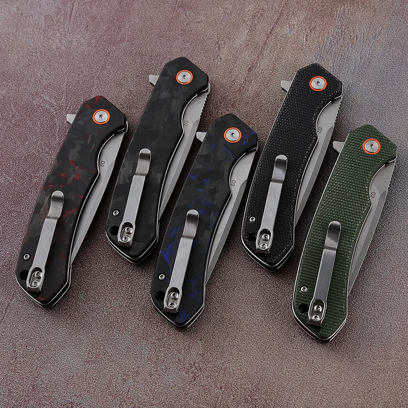 Карманный Складной Нож EDC нож для мужчин с красной синей и черной ручкой из углеродного волокна D2 стальное лезвие кемпинга/выживания/туризма