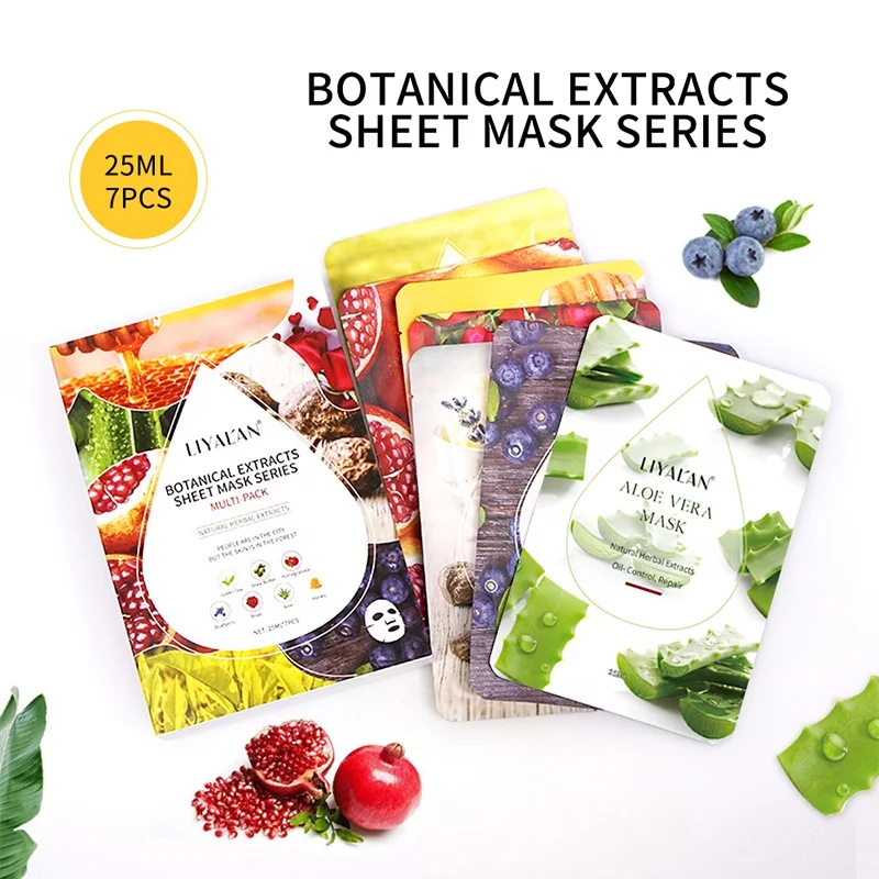 OEM Korean Skin Care Facial Mask Set Natural Plant Fruit Extract Moisturizing Whitening Face Sheet Mask