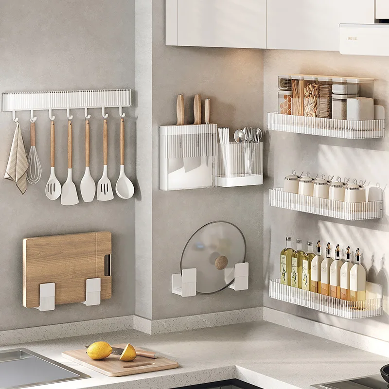 2024 High Quality Kitchen Ware Set Plastic Storage Box Wall-Mounted Kitchen Storage Holder Shelves