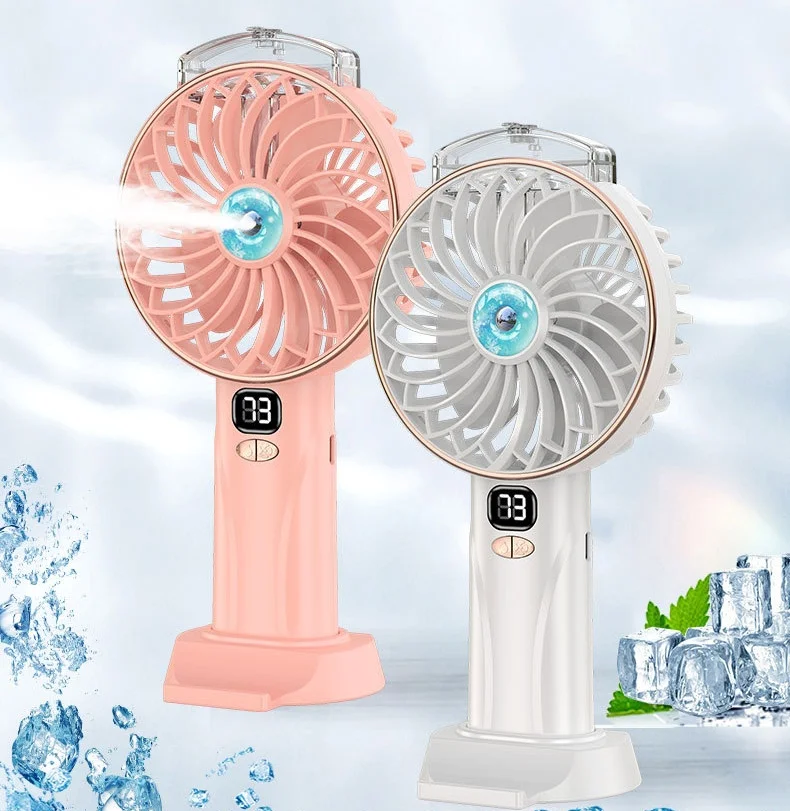 Hand held spray fan portable charging desktop office small fan Digital display screen mini fan