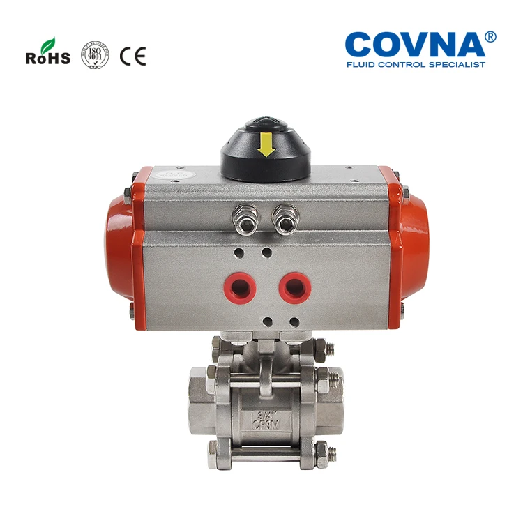 COVNA DN25 1 дюйм PN40 одноактный пружинный Пневматический шаровой клапан из нержавеющей стали