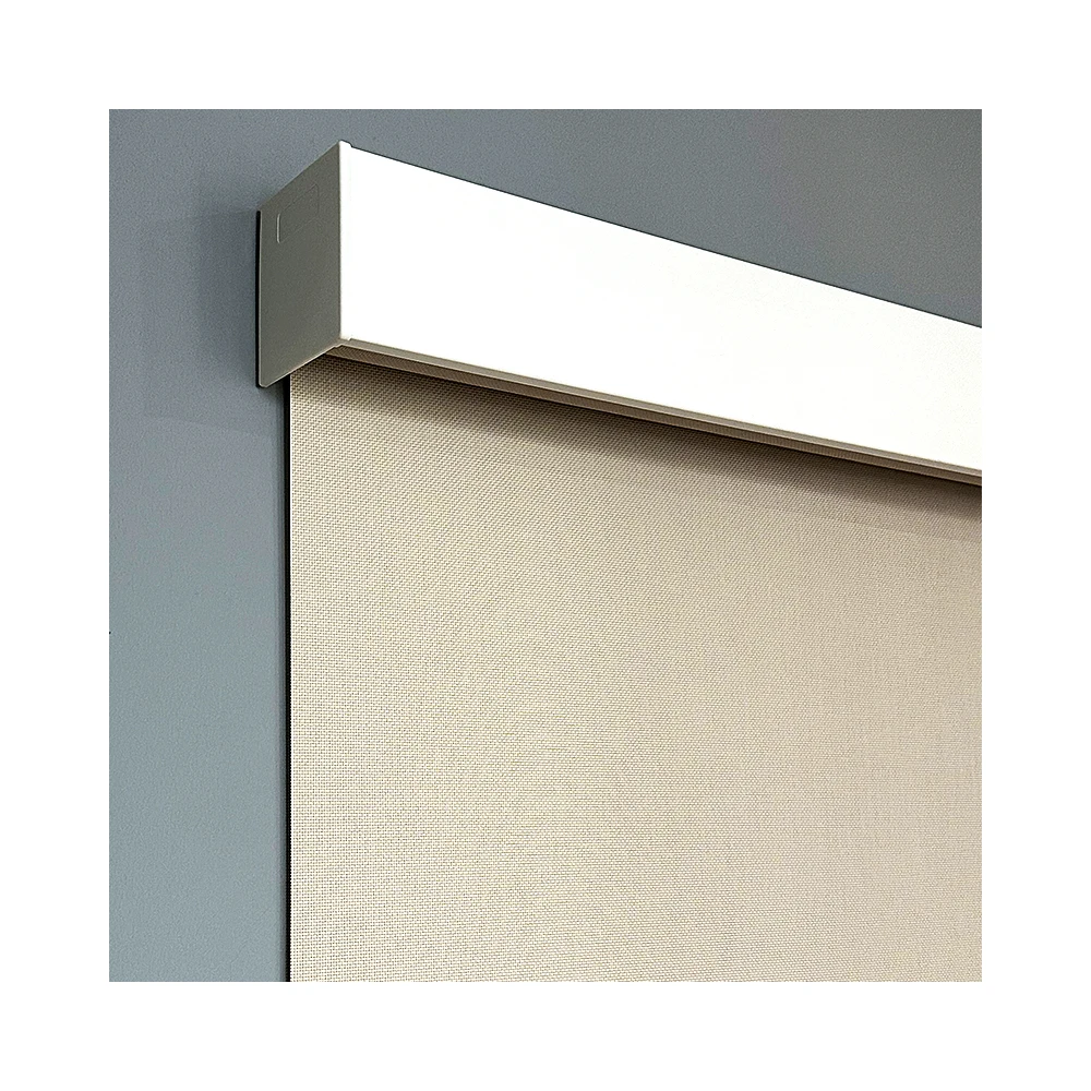 Modern Fabric Wrapped Motorized Smart Roller Shades Matte Square Fascia Automatic Roller Blinds