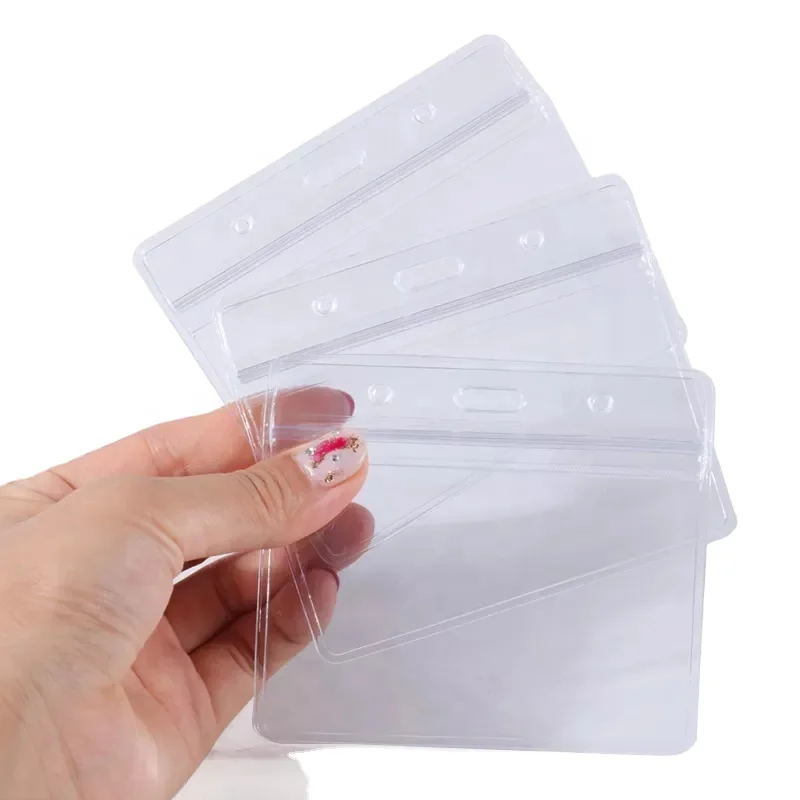 Holywish Plastic waterproof pvc soft card holder 3x4 clear transparent ID badge holder  with logo badge holder waterproof