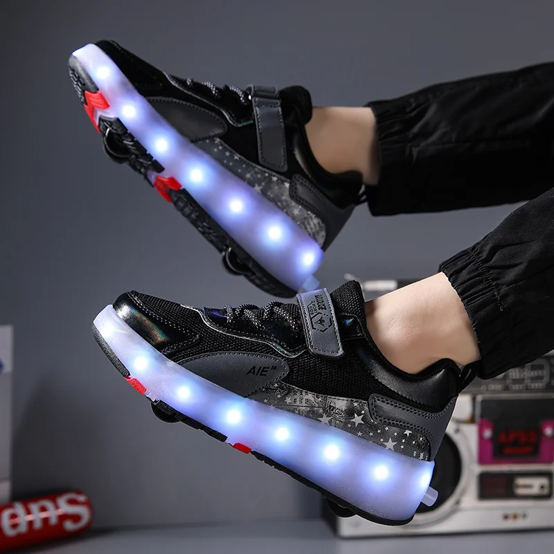 Kick Roller Skate Shoes For Kids Sneakers With 4 Wheels Led Light Up zapatillas con ruedas