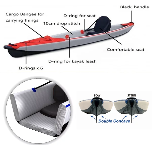 QIBU drop stitch sit on top ocean sea fishing pvc inflatable kayak