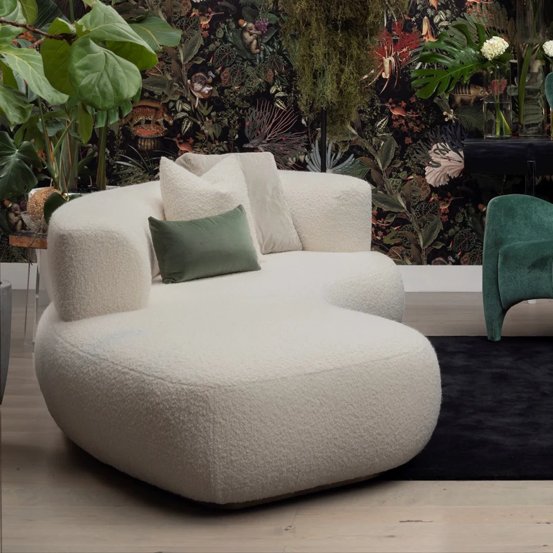Modern Nordic Salon Sofa Lamb Wool Sectional Unique Semicircle Curved Design Half round Hotel Living Room Velvet Couch