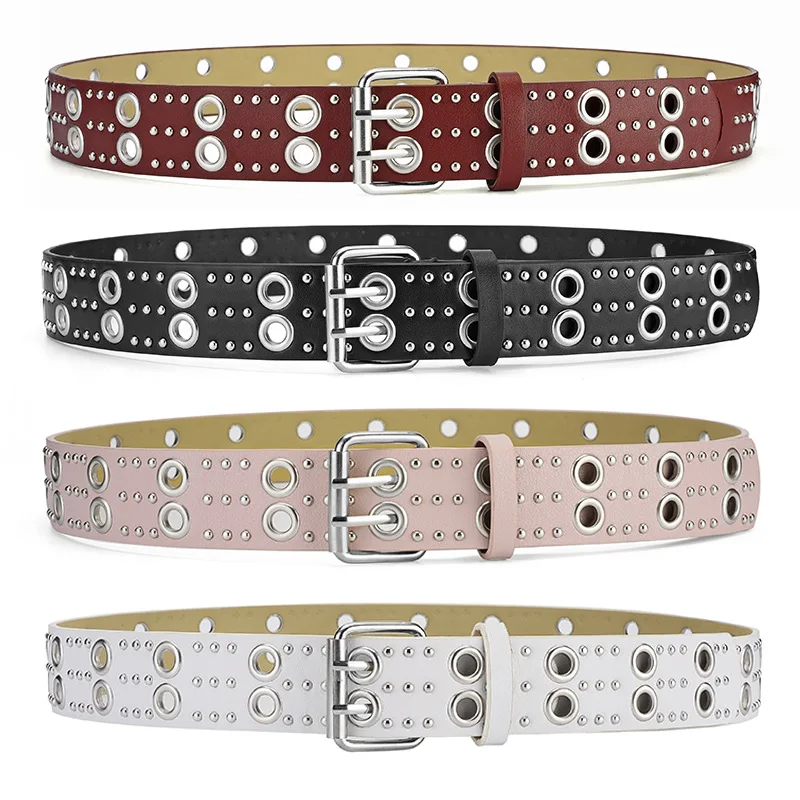 Customized Hollow Out Double Grommet Fashion PU Leather Belt Waistband Clothing Decoration Personalized Belt
