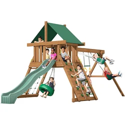 Large Outdoor Backyard Wood Garden Kids Wooden Playhouse With Slide And Swing