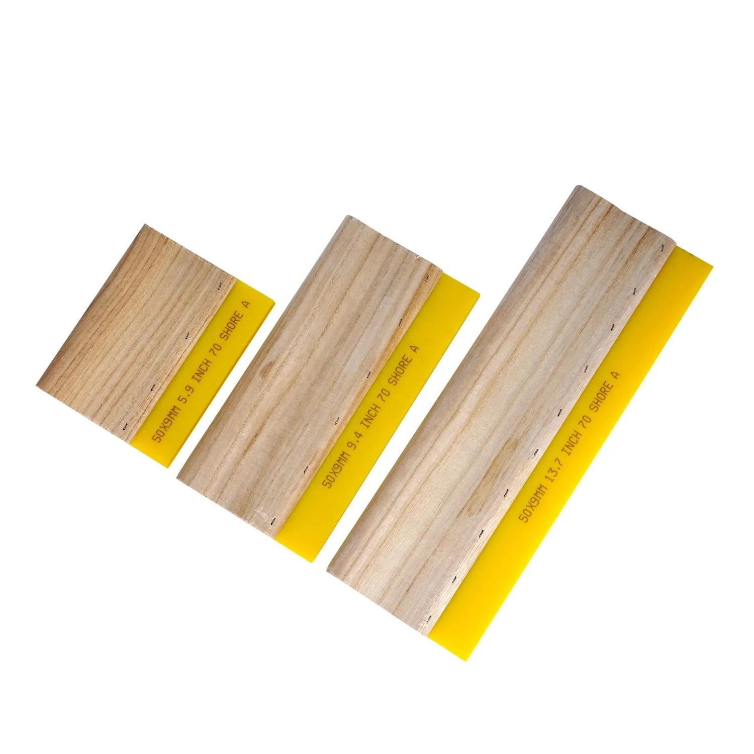 3 Pieces 3 Sizes Screen Printing Squeegee, 75 Durometer Wooden Ink Scraper for Screen Printing, 13.8, 9.4 and 5.9 inch
