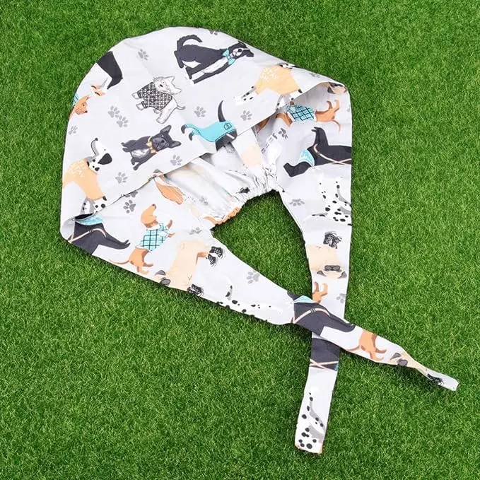 Pattern Scrubs With Buttons Nurse hair cover Adjustable Turban Caps Cute Printed work Hats Nursing Pet Clinic Nurses Hat Scrub