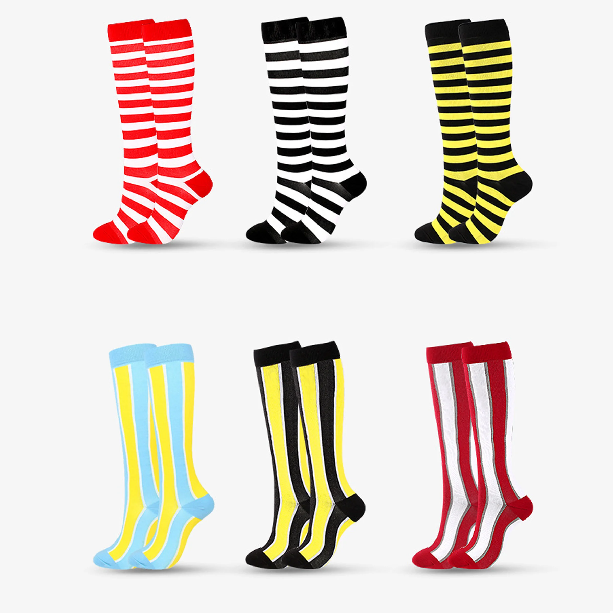 Wholesale Unisex 20-30mmhg Knee High Compression Socks Running Cycling Nurse Football Sport Colorful Stripe Dot Happy Socks