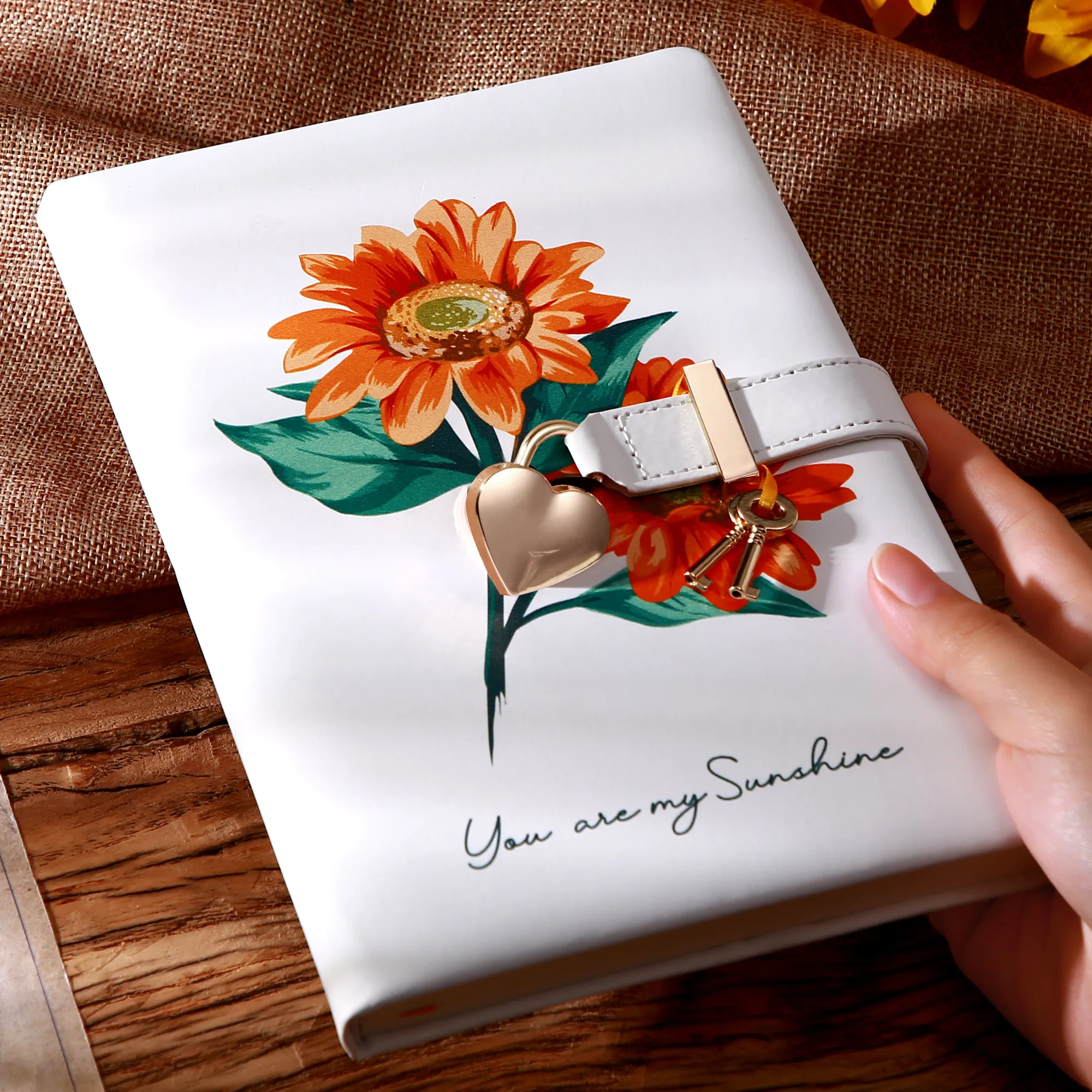 custom high quality a5 floral notebook key heart shaped lock leather notebook inspirational self care girl gift diary journal