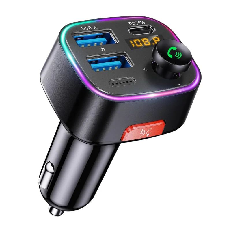Car FM Transmitter PD 36W QC3.0 Dual USB Fast Charging HiFi Bass Sound Hands-Free Calling Bluetooth FM Transmitter Car Adapter
