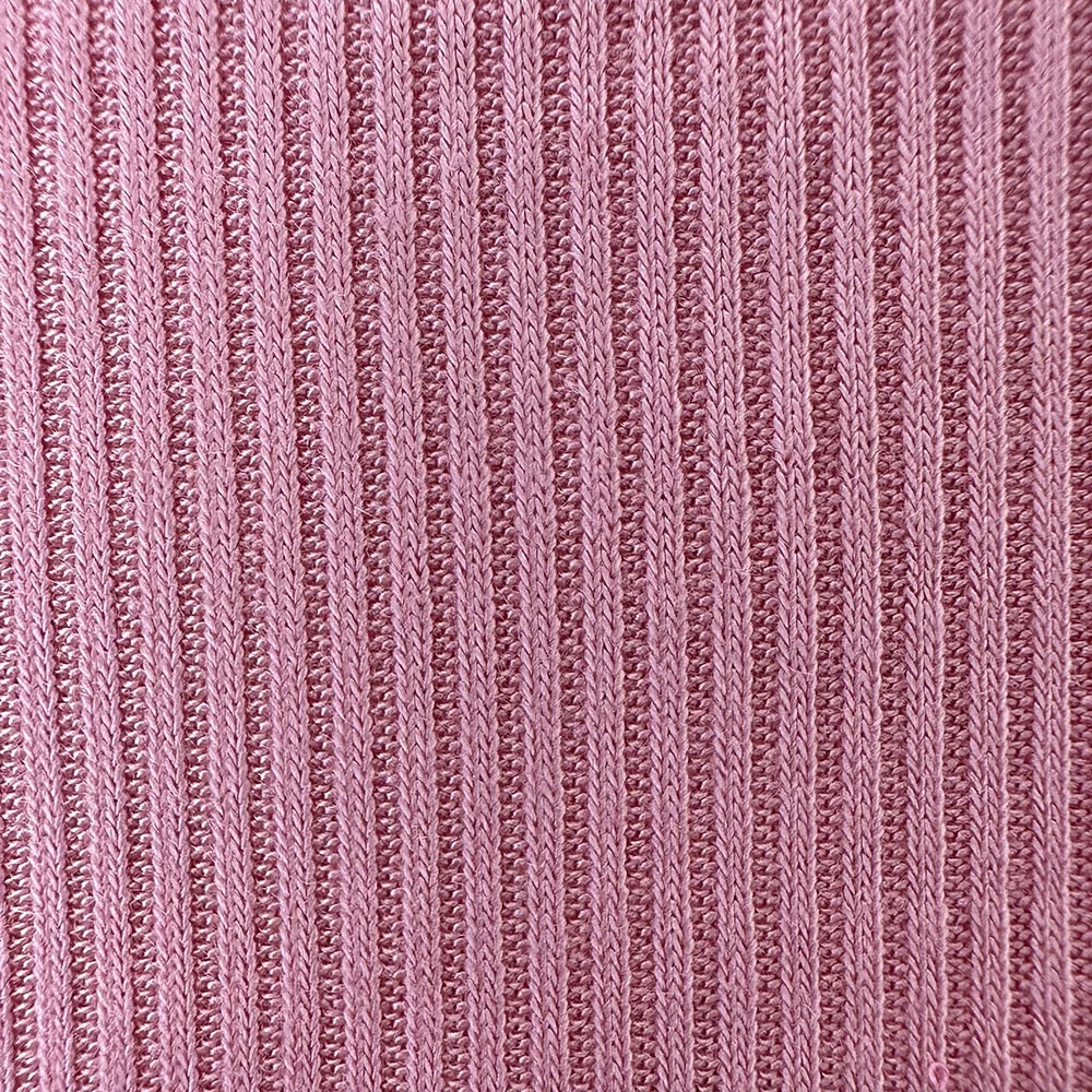 New spring summer light rayon spandex pink stripe yarn dyed rib knitting fabric for t shirt