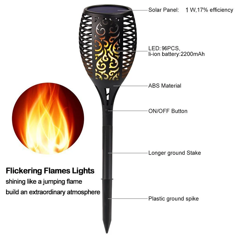 Solar Torch Lights Waterproof Flickering Flame Solar Torches Dancing Flame 96 LED Landscape Decoration Lighting