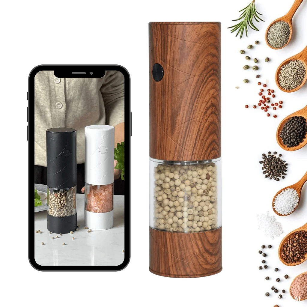 New Arrivals High Quality Electric Indian Spice Grinder Pepper & Salt USB Wooden Pepper Mill with USB Rechargeable