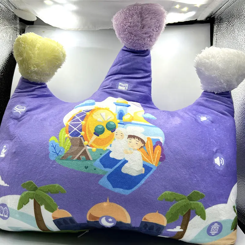 Cute Soft Colorful PO-CROWN Light Decorated Mat Pillow Speaker Prayer Rug Coran Prayer Toys Pillow For Kids
