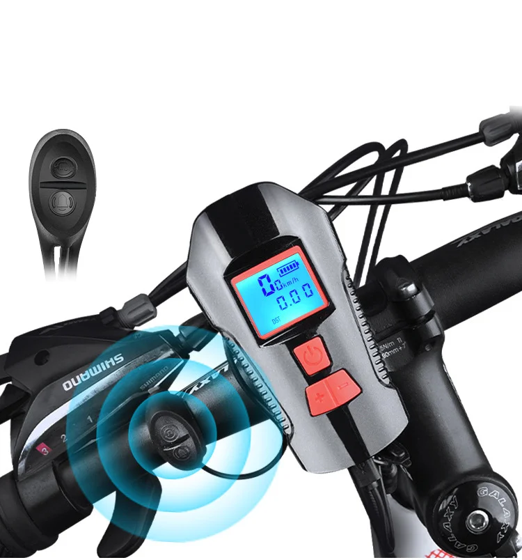 Waterproof Bicycle Light USB Charging Bike Front Flashlight Handlebar Cycling Head W/ Horn Speed Meter LCD