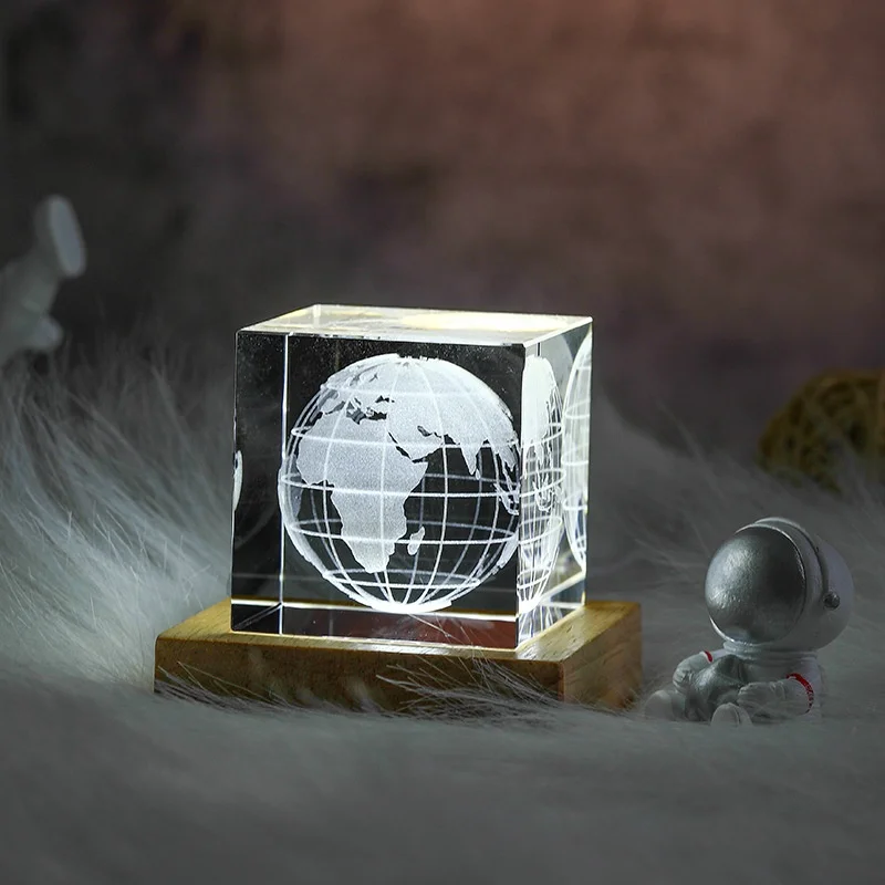 6cm Custom 3D Laser Engraving Crystal Moon Cube Paperweight Gifts Wedding Decor Crystal Glass Rain With Led Base Print on Demand